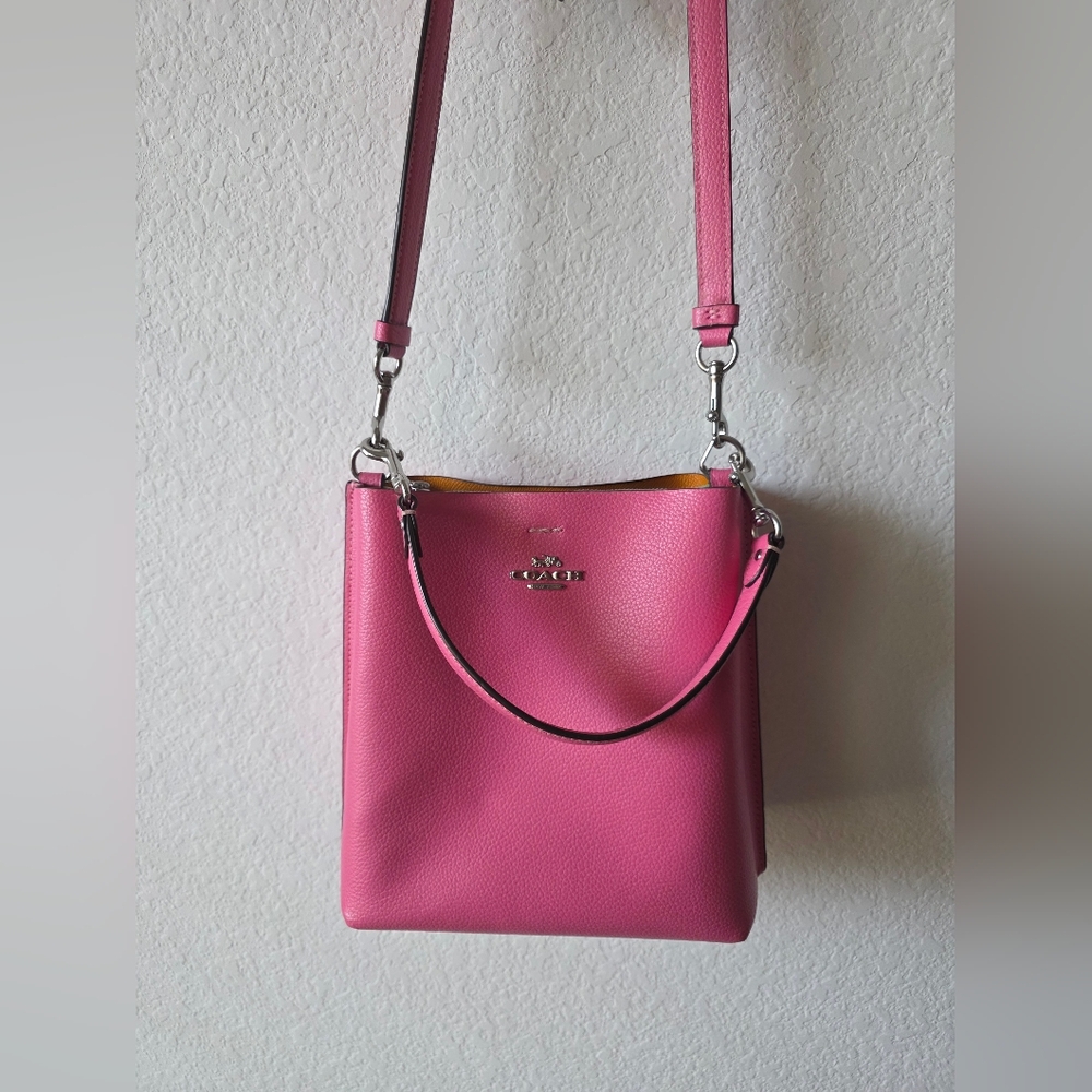 Coach Pink Leather Shoulder Bucket Bag Purse - Picture 10 of 13